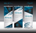 Blue Roll Up Banner template vector illustration polygon background