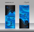 Blue Roll up banner template vector, roll up stand, banner design