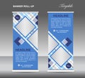 Blue Roll up banner template vector, roll up stand, display