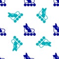 Blue Roller skate icon isolated seamless pattern on white background. Vector