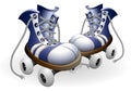 Blue roller skates with untied lace Royalty Free Stock Photo