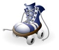 Blue roller skates with untied lace Royalty Free Stock Photo