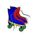 Blue roller skates with untied lace on white background Royalty Free Stock Photo