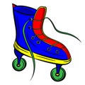 Blue roller skates with untied lace on white background Royalty Free Stock Photo