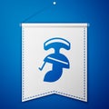 Blue Roman army helmet icon isolated on blue background. White pennant template. Vector