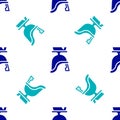 Blue Roman army helmet icon isolated seamless pattern on white background. Vector