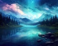 blue romantic lake landscape.