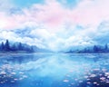 blue romantic lake landscape.