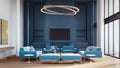 Blue room modern interior - 3D rendering Royalty Free Stock Photo