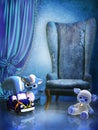 Blue room with toys