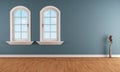 Blue room with two arched windows Royalty Free Stock Photo