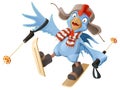 Blue Rooster symbol 2017. Cartoon chicken skiing