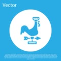 Blue Rooster weather vane icon isolated on blue background. Weathercock sign. Windvane rooster. White circle button Royalty Free Stock Photo