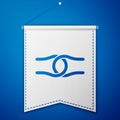 Blue Rope tied in a knot icon isolated on blue background. White pennant template. Vector Royalty Free Stock Photo