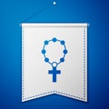 Blue Rosary beads religion icon isolated on blue background. White pennant template. Vector Royalty Free Stock Photo