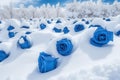 Blue rose field in snow. Generate Ai Royalty Free Stock Photo