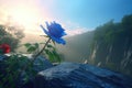 Blue rose rain. Generate Ai Royalty Free Stock Photo