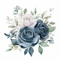 Blue Rose Watercolor Set - Symmetrical Arrangement, Soft Colors, Realistic Detail