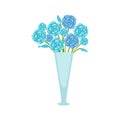 Blue Roses Flower Bouquet In Tall Flower Vase, Flower Shop Decorative Plants Assortment Item Cartoon Vector Illustration