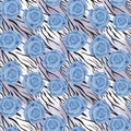 Blue roses tiger wild skin leather seamless pattern background Royalty Free Stock Photo