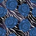 Blue roses wild skin leather seamless pattern background Royalty Free Stock Photo