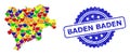 Baden Baden Grunge Seal and Colored Love Mosaic Map of Albacete Province for LGBT