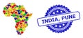 India, Pune Watermark Stamp and Bright Love Mosaic Map of Africa for LGBT