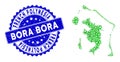 Rosette Rubber Stamp With Green Vector Polygonal Bora-Bora Map mosaic