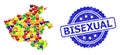 Bisexual Grunge Badge and Vibrant Heart Mosaic Map of Henan Province for LGBT