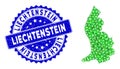 Rosette Grunge Stamp Seal and Green Vector Polygonal Liechtenstein Map mosaic