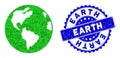 Rosette Rubber Stamp Seal and Green Vector Lowpoly Earth Globe mosaic Royalty Free Stock Photo