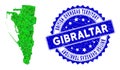 Rosette Distress Seal Imprint With Green Vector Polygonal Gibraltar Map mosaic