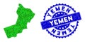 Rosette Rubber Stamp And Green Vector Lowpoly Yemen Map mosaic