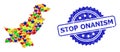 Stop Onanism Scratched Stamp and Vibrant Heart Mosaic Map of Pakistan for LGBT