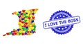 I Love the Boss Rubber Seal and Bright Heart Mosaic Map of Trinidad Island for LGBT