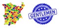 Gentlemen Scratched Stamp and Vibrant Heart Mosaic Map of Koh Samui for LGBT