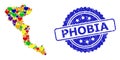Phobia Rubber Stamp and Vibrant Love Mosaic Map of Corfu Island for LGBT