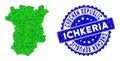 Rosette Distress Stamp with Green Vector Lowpoly Chechnya Map mosaic