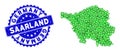 Rosette Distress Stamp With Green Vector Triangle Filled Saarland Land Map mosaic