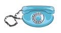Blue rotary dial phone Vintage telephones Retro hand drawn Royalty Free Stock Photo