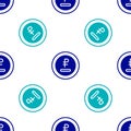 Blue Rouble, ruble currency coin icon isolated seamless pattern on white background. Russian symbol. Vector