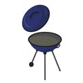 Blue round barbecue grill isolated on a white background.