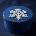 Blue Round Box with Silver Snowflake Royalty Free Stock Photo