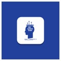 Blue Round Button for Algorithm, brain, conclusion, process, thinking Glyph icon
