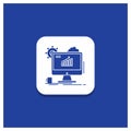 Blue Round Button for Analytics, chart, seo, web, Setting Glyph icon Royalty Free Stock Photo
