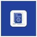 Blue Round Button for App, build, developer, program, script Glyph icon