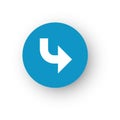 Blue round button with arrow pointing right. Return sign