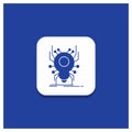 Blue Round Button for Bug, insect, spider, virus, App Glyph icon Royalty Free Stock Photo