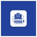 Blue Round Button for Code, coding, computer, monoblock, screen Glyph icon Royalty Free Stock Photo