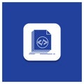 Blue Round Button for Code, coding, file, programming, script Glyph icon Royalty Free Stock Photo
